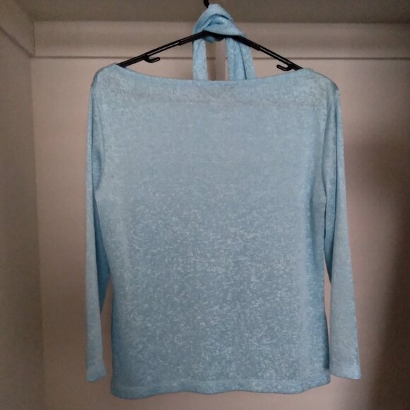Vintage Louis Feraud 90s Blue Shimmery Boatneck Top with Matching Scarf Size 10 - Picture 3 of 5